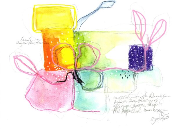 Alittleprecentforyou, kunst, abstrakt, unika, tegning, akvarel, posca, skrift, tekst, flagrende, loest, pink, blaa, groen, gul, orange, 800px
